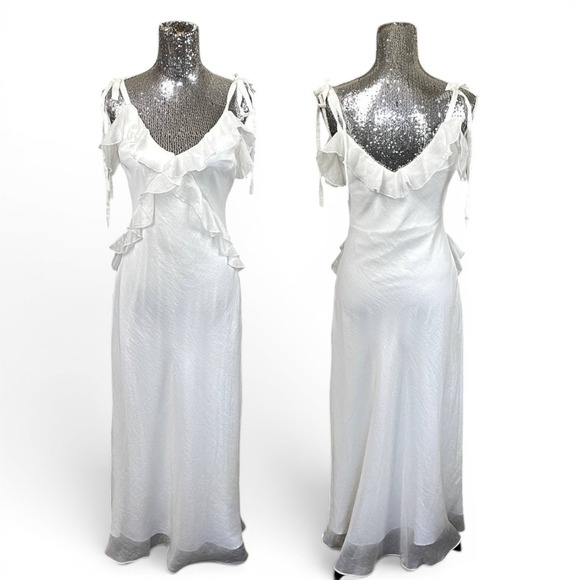 Steve Madden Dresses & Skirts - Steve Madden White Ethereal Ruffle V-Neck Maxi Dress NWT Small Fairy Romantic